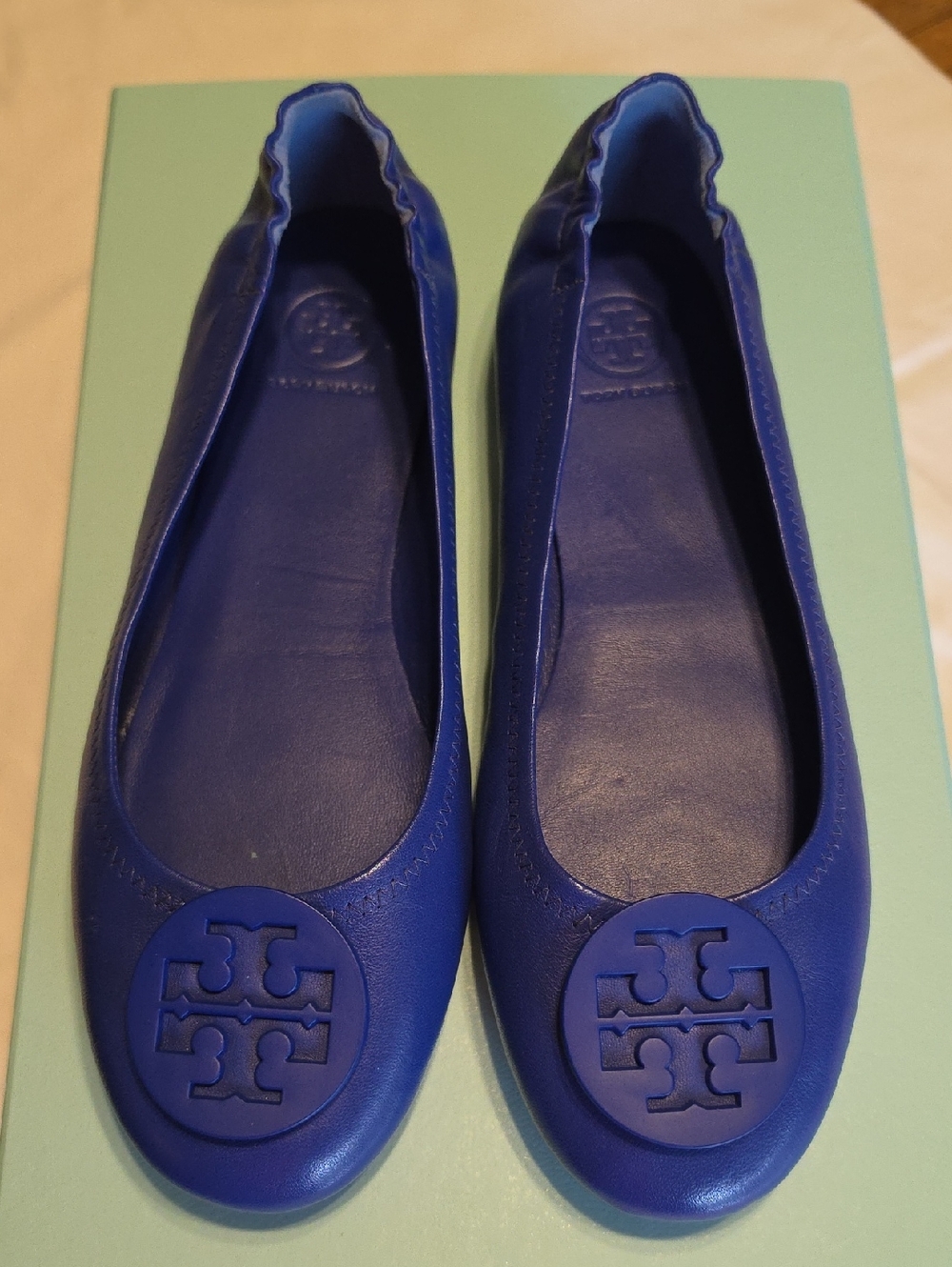 Tory Burch Cobalt Blue Reva Logo Ballet Flats 9 NEW